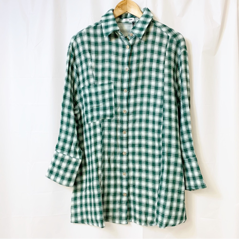 Lovely + Blush Green 100% Cotton Plaid Top Small